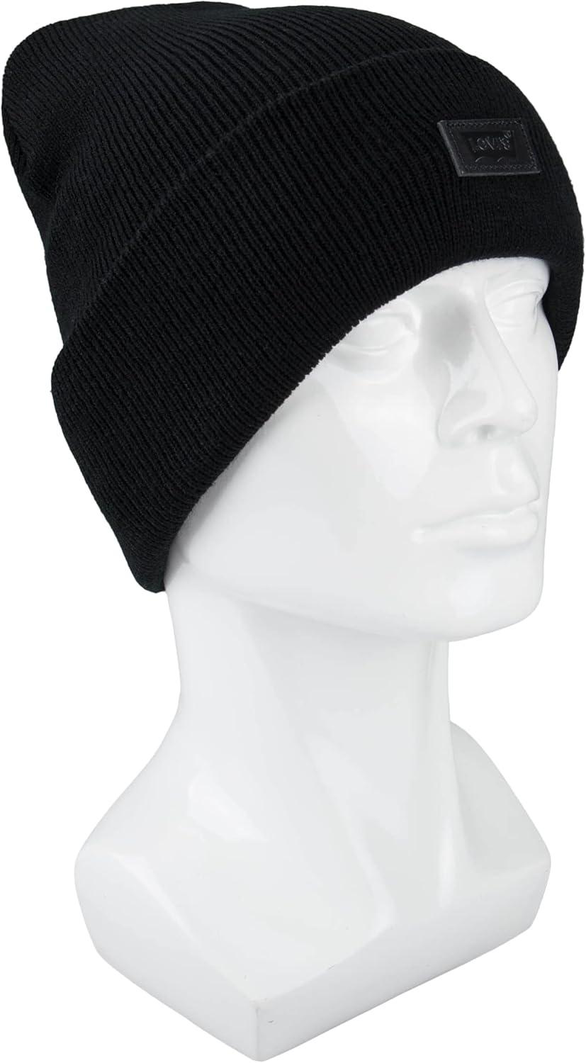 imageLevis Mens AllSeason Hero Beanie Soft Knit Cuffed Winter Hat Warm amp Comfortable Everyday StyleBlack Solid