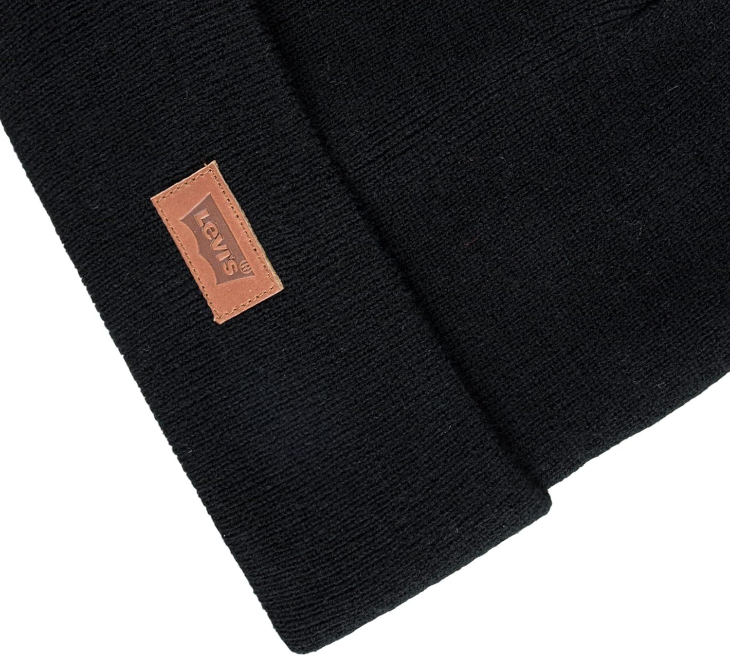 imageLevis Mens AllSeason Hero Beanie Soft Knit Cuffed Winter Hat Warm amp Comfortable Everyday StyleBlackTan
