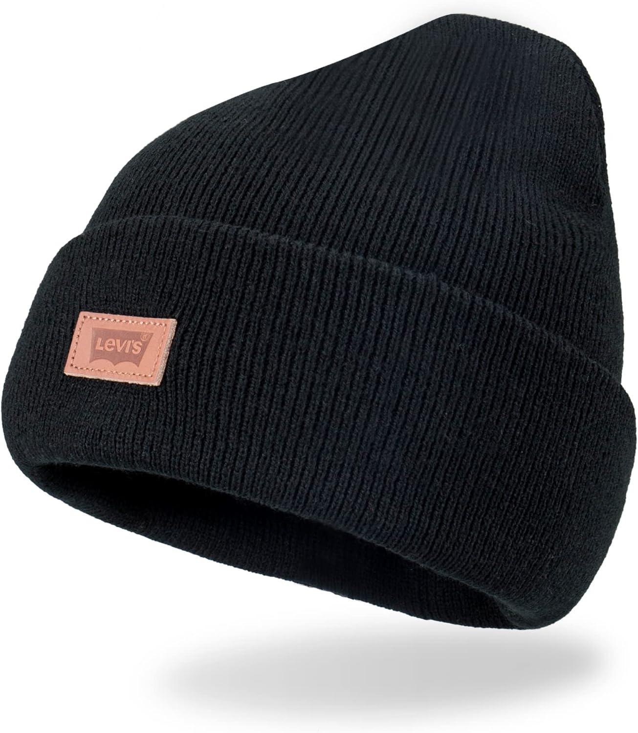 imageLevis Mens AllSeason Hero Beanie Soft Knit Cuffed Winter Hat Warm amp Comfortable Everyday StyleBlackTan