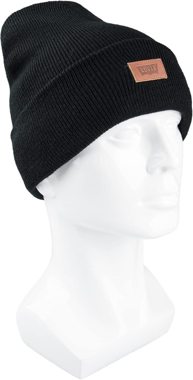 imageLevis Mens AllSeason Hero Beanie Soft Knit Cuffed Winter Hat Warm amp Comfortable Everyday StyleBlackTan
