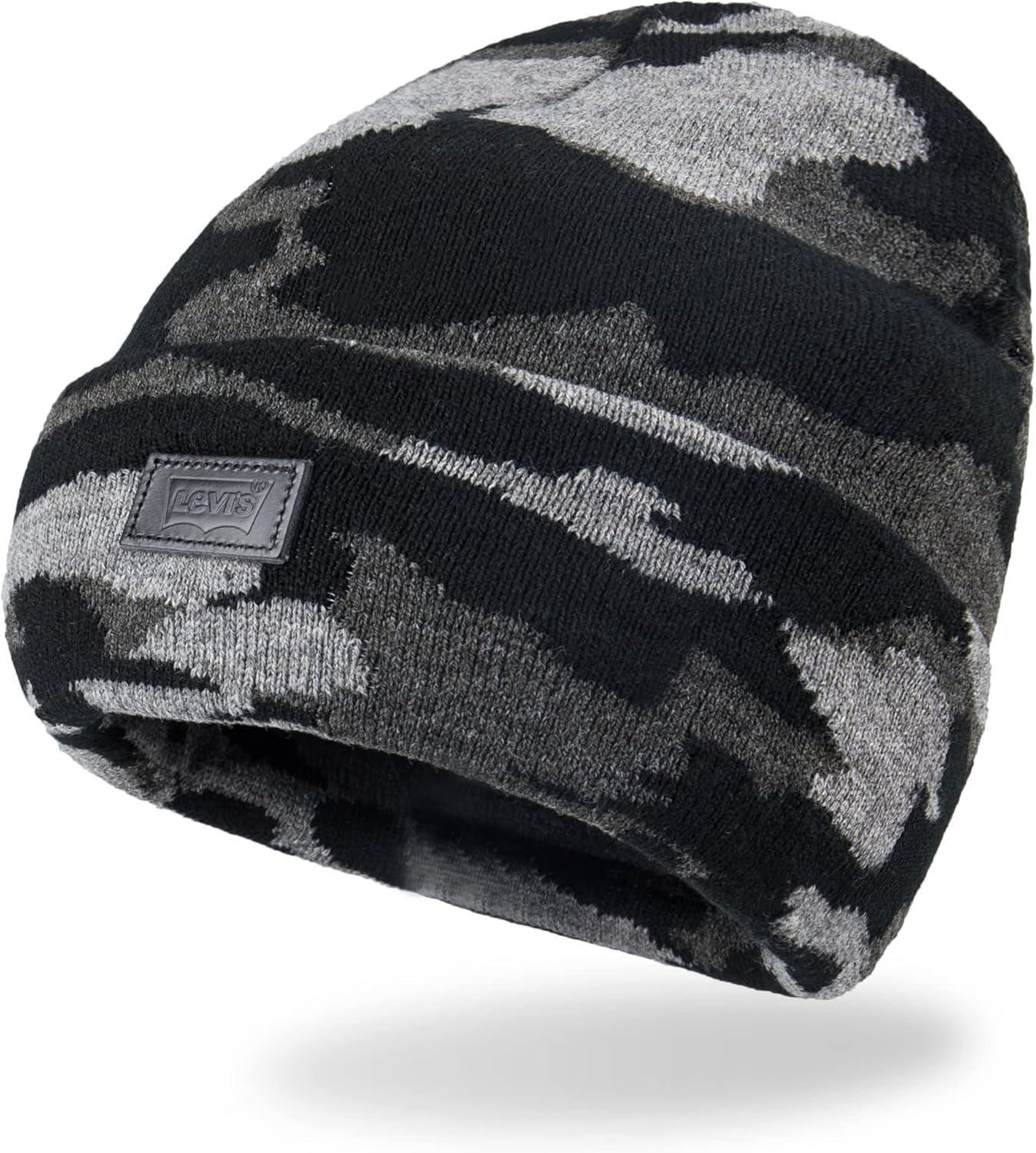 imageLevis Mens AllSeason Hero Beanie Soft Knit Cuffed Winter Hat Warm amp Comfortable Everyday StyleCamo Black