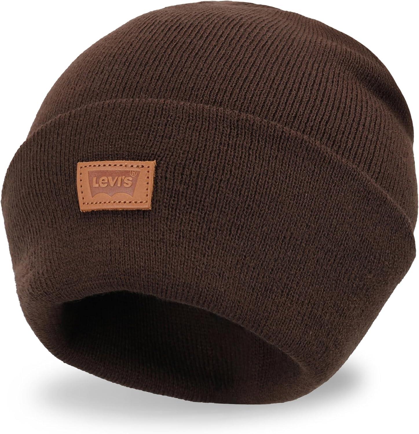 imageLevis Mens AllSeason Hero Beanie Soft Knit Cuffed Winter Hat Warm amp Comfortable Everyday StyleChocolate