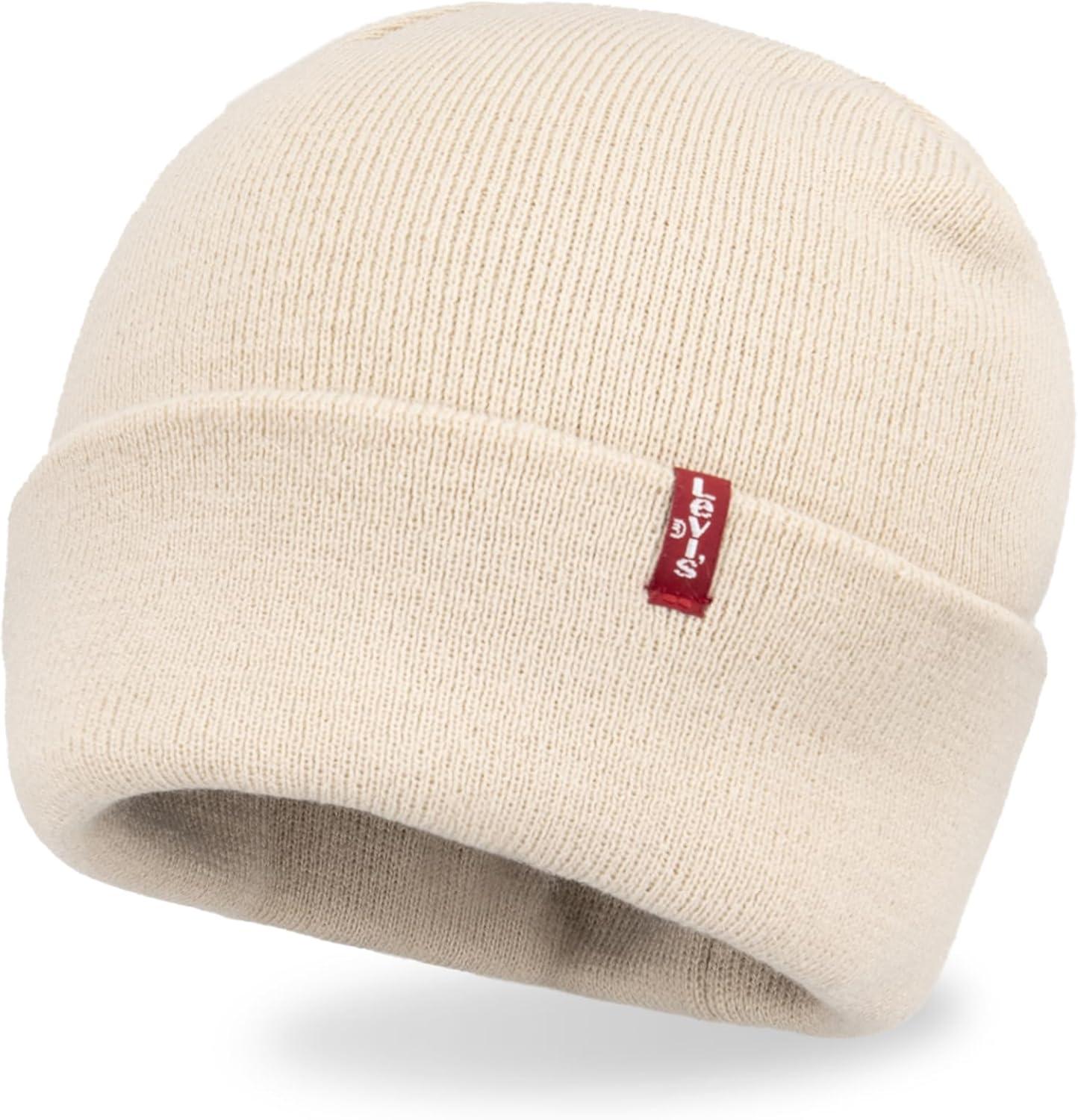 imageLevis Mens AllSeason Hero Beanie Soft Knit Cuffed Winter Hat Warm amp Comfortable Everyday StyleCream Red Tab