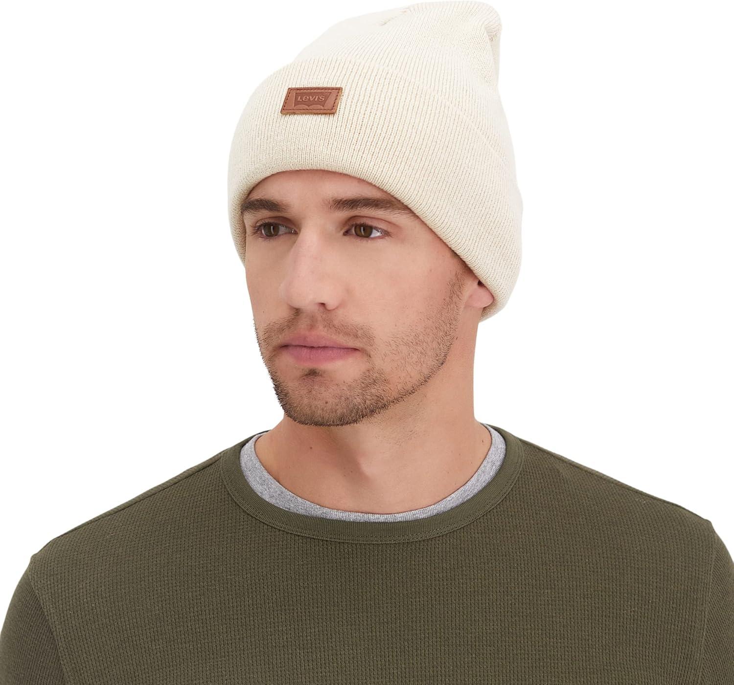 imageLevis Mens AllSeason Hero Beanie Soft Knit Cuffed Winter Hat Warm amp Comfortable Everyday StyleCream Solid