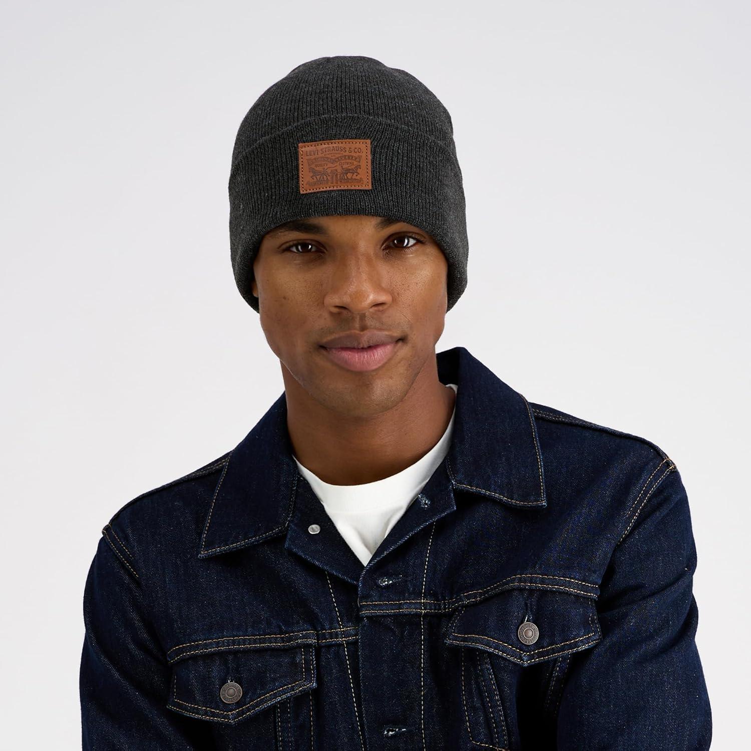 imageLevis Mens AllSeason Hero Beanie Soft Knit Cuffed Winter Hat Warm amp Comfortable Everyday StyleLight Heather Grey