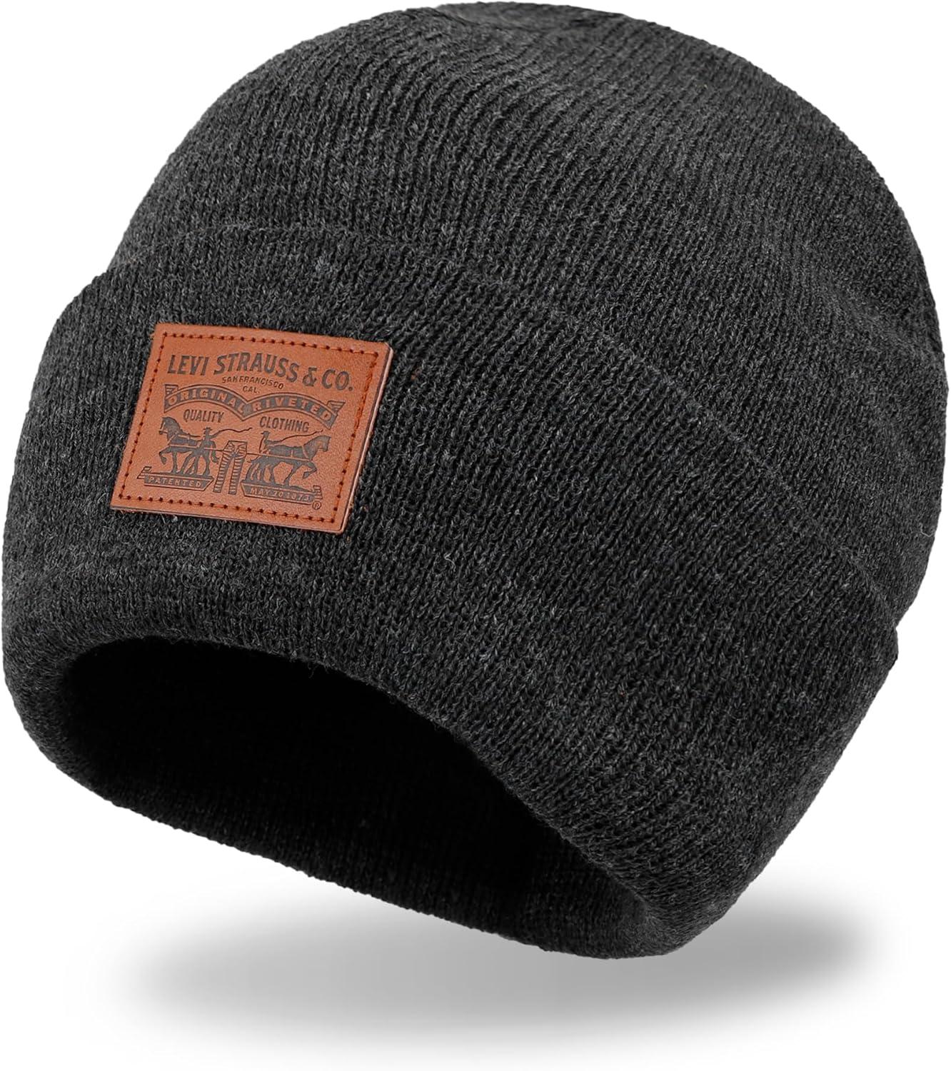 imageLevis Mens AllSeason Hero Beanie Soft Knit Cuffed Winter Hat Warm amp Comfortable Everyday StyleLight Heather Grey