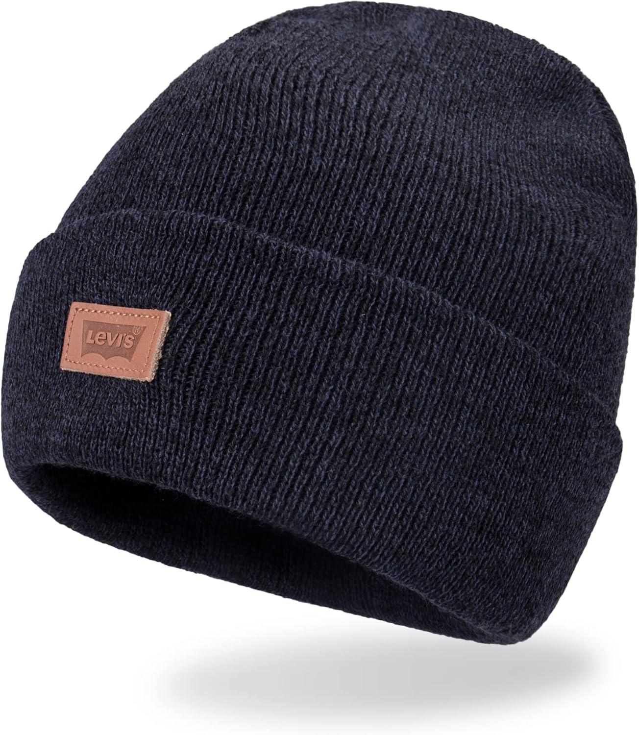 imageLevis Mens AllSeason Hero Beanie Soft Knit Cuffed Winter Hat Warm amp Comfortable Everyday StyleMarl Navy