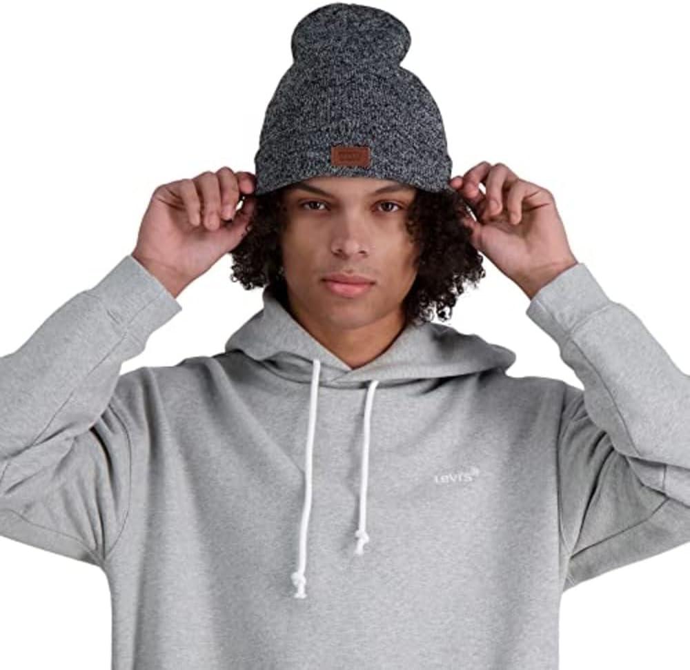 imageLevis Mens AllSeason Hero Beanie Soft Knit Cuffed Winter Hat Warm amp Comfortable Everyday StyleMarled Grey