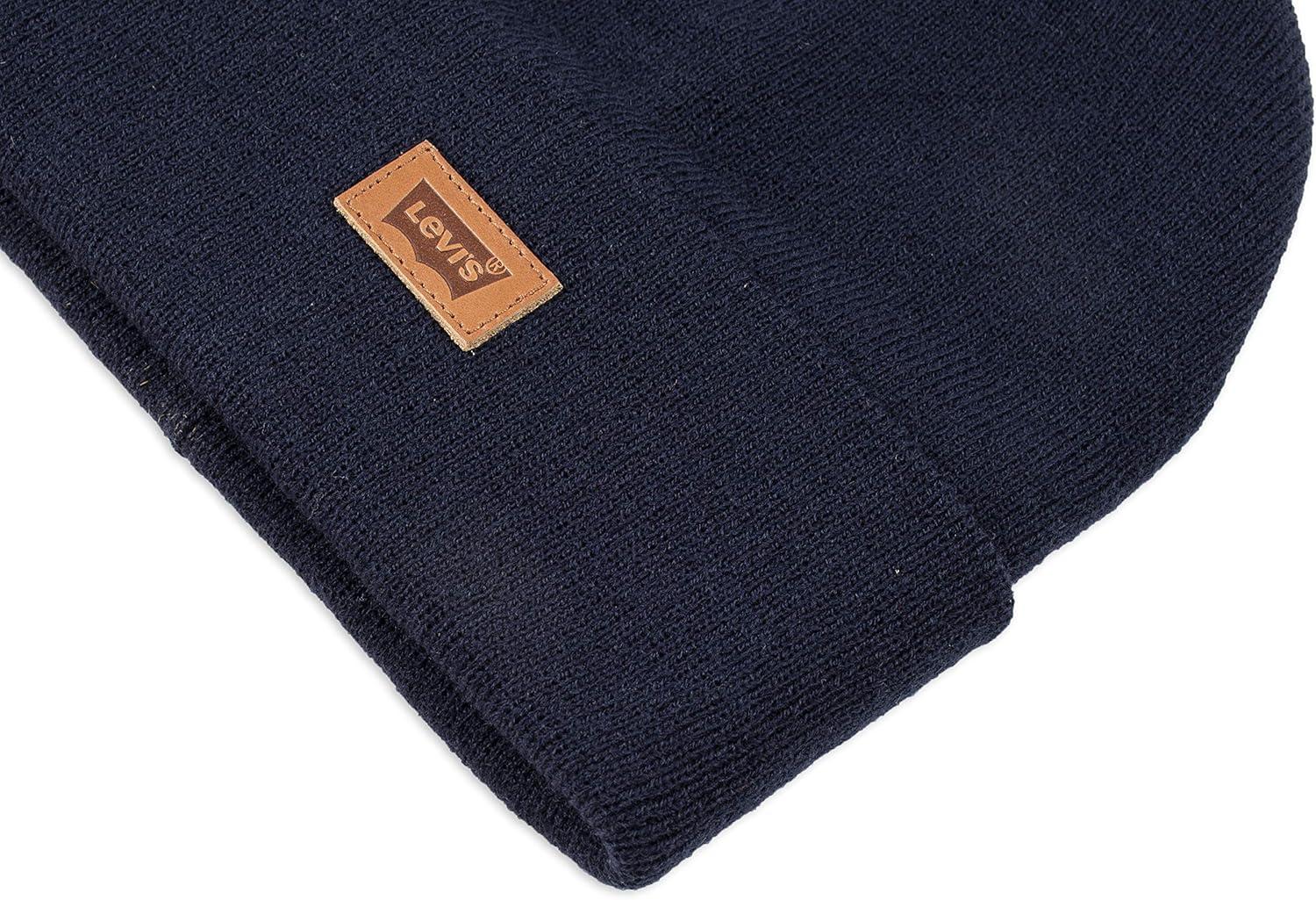 imageLevis Mens AllSeason Hero Beanie Soft Knit Cuffed Winter Hat Warm amp Comfortable Everyday StyleNavy Solid