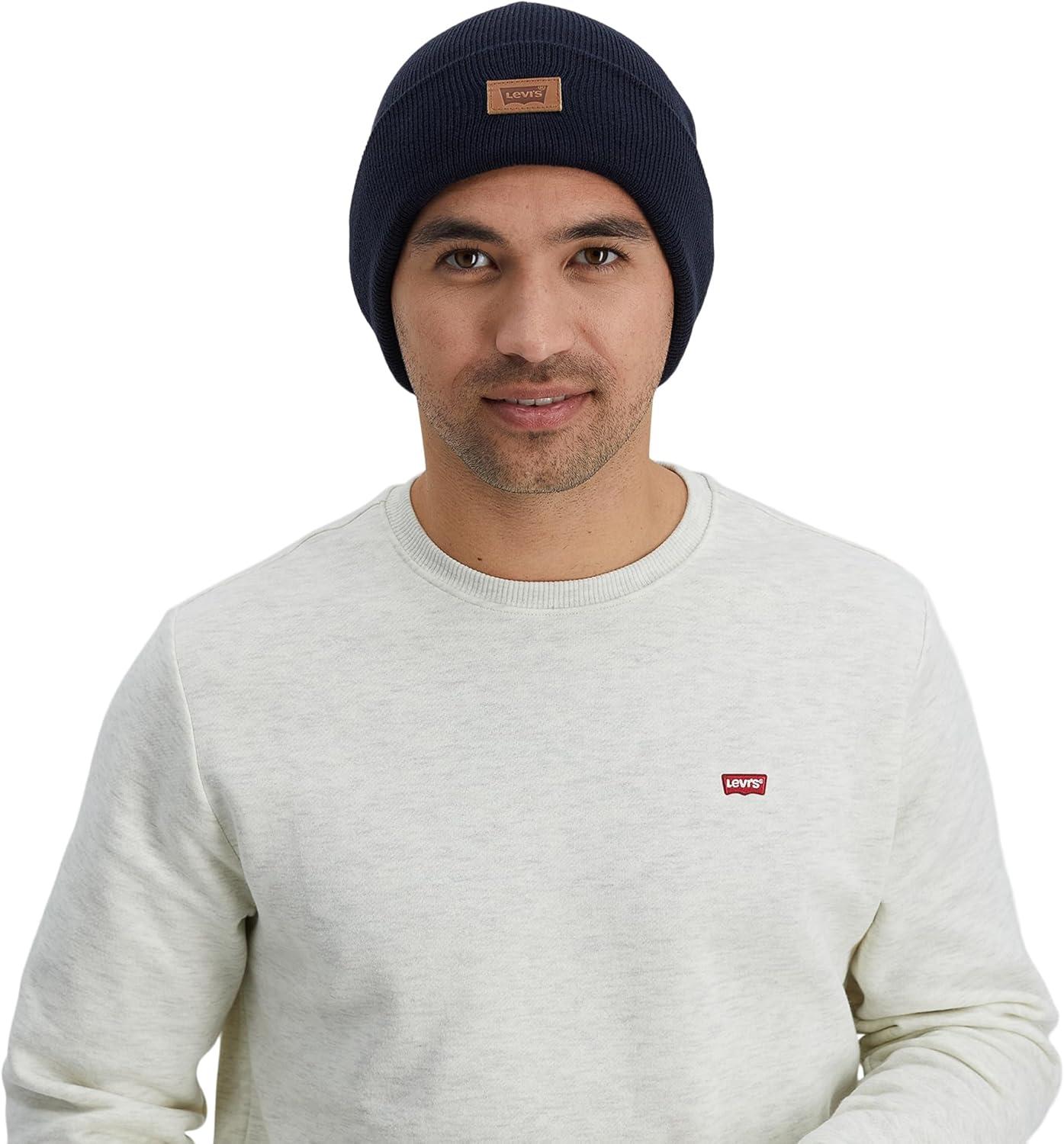 imageLevis Mens AllSeason Hero Beanie Soft Knit Cuffed Winter Hat Warm amp Comfortable Everyday StyleNavy Solid