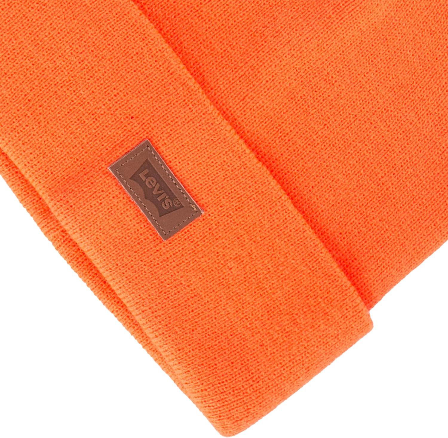 imageLevis Mens AllSeason Hero Beanie Soft Knit Cuffed Winter Hat Warm amp Comfortable Everyday StyleNeon Orange Solid