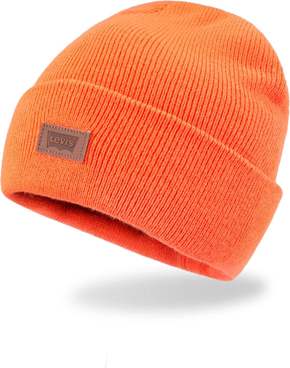 imageLevis Mens AllSeason Hero Beanie Soft Knit Cuffed Winter Hat Warm amp Comfortable Everyday StyleNeon Orange Solid