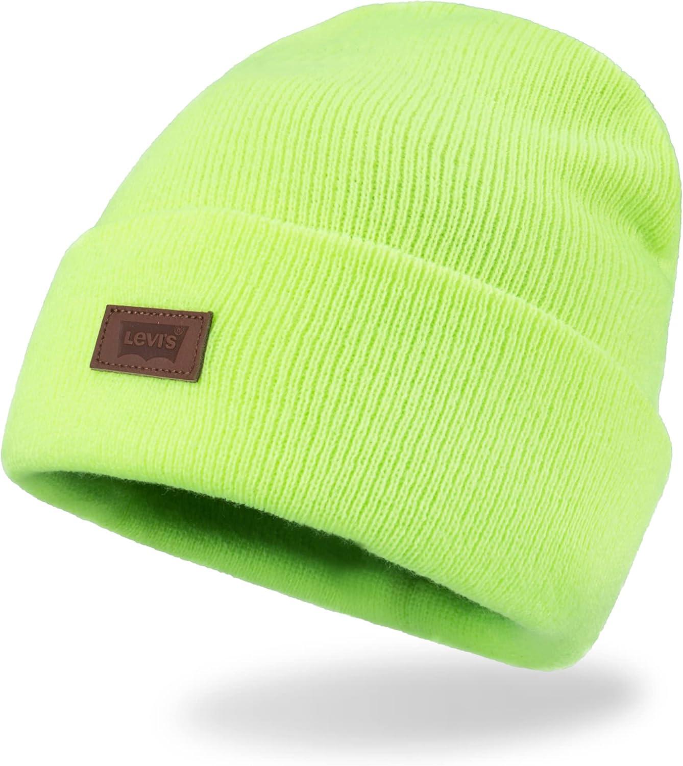 imageLevis Mens AllSeason Hero Beanie Soft Knit Cuffed Winter Hat Warm amp Comfortable Everyday StyleNeon Yellow Solid