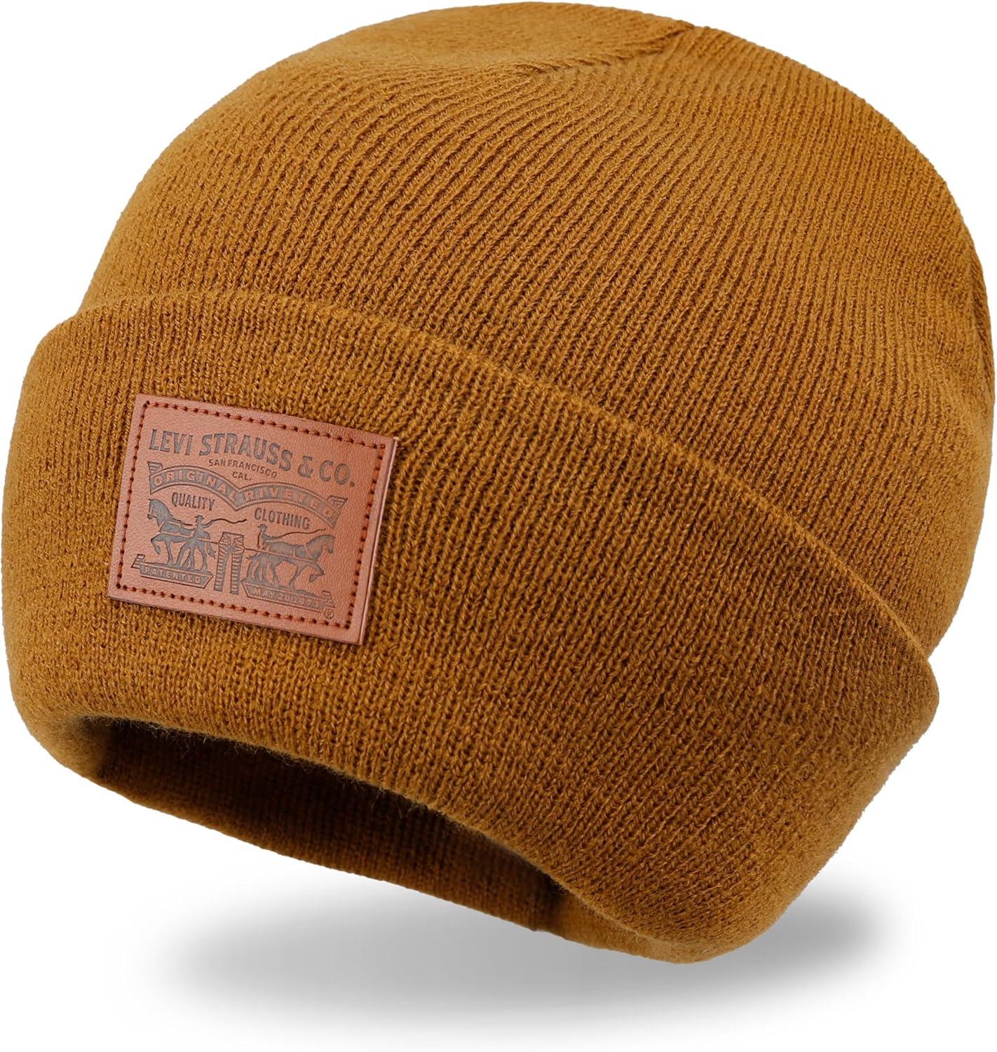 imageLevis Mens AllSeason Hero Beanie Soft Knit Cuffed Winter Hat Warm amp Comfortable Everyday StyleTan