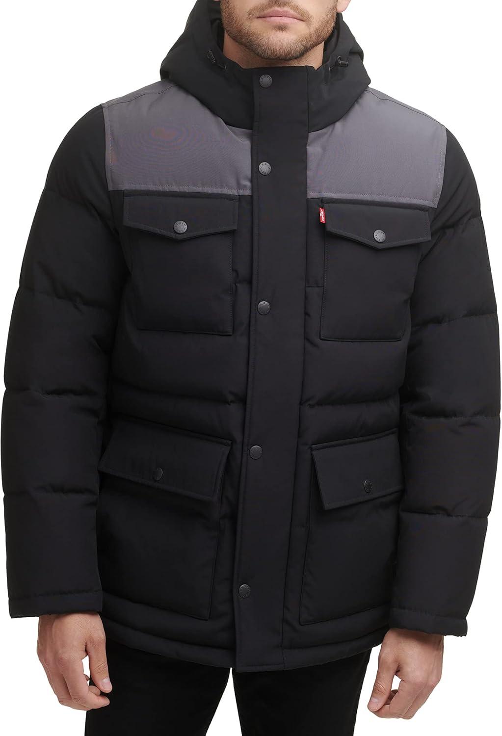 imageLevis Mens Arctic Cloth Quilted Performance ParkaBlackCharcoal