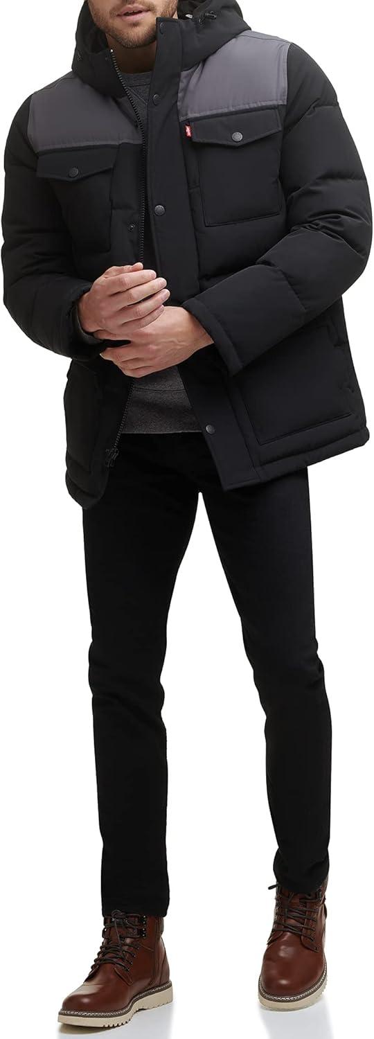 imageLevis Mens Arctic Cloth Quilted Performance ParkaBlkCharcoal