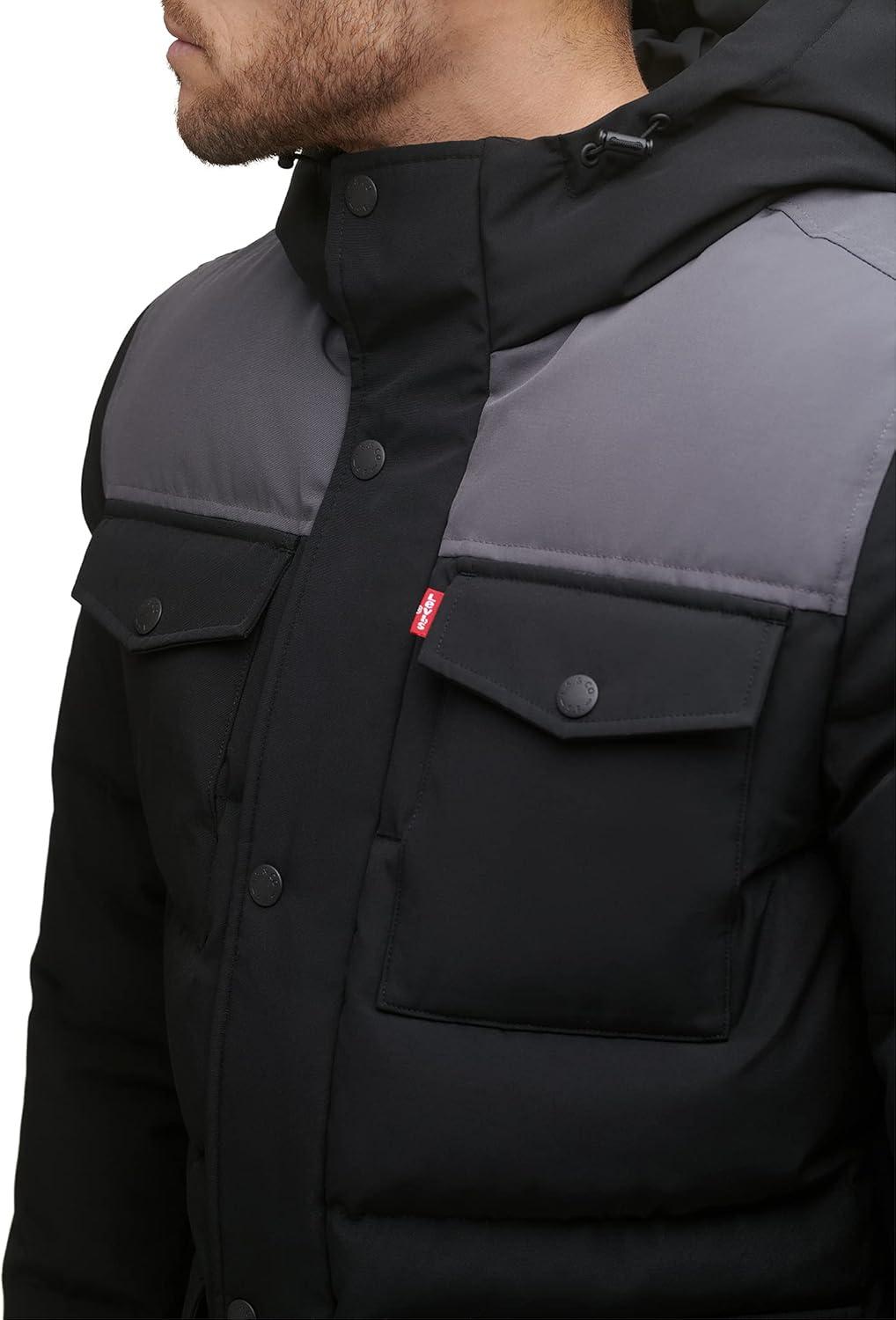 imageLevis Mens Arctic Cloth Quilted Performance ParkaBlkCharcoal