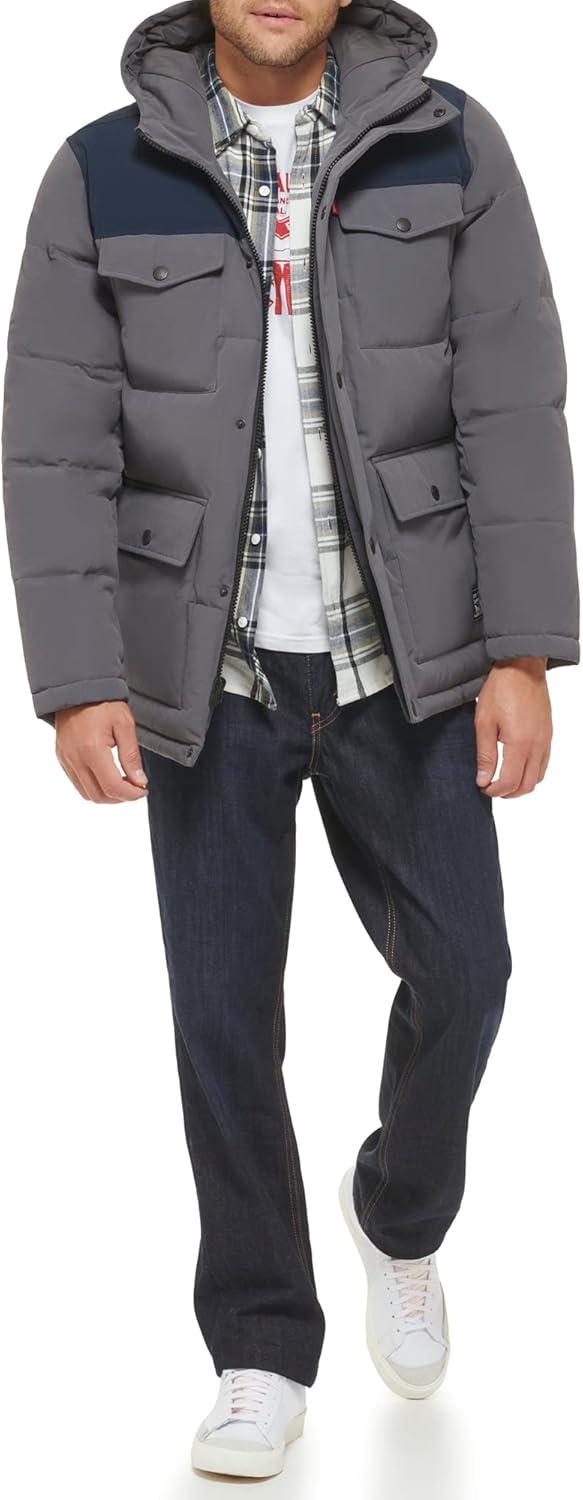 imageLevis Mens Arctic Cloth Quilted Performance ParkaCharcoalNavy