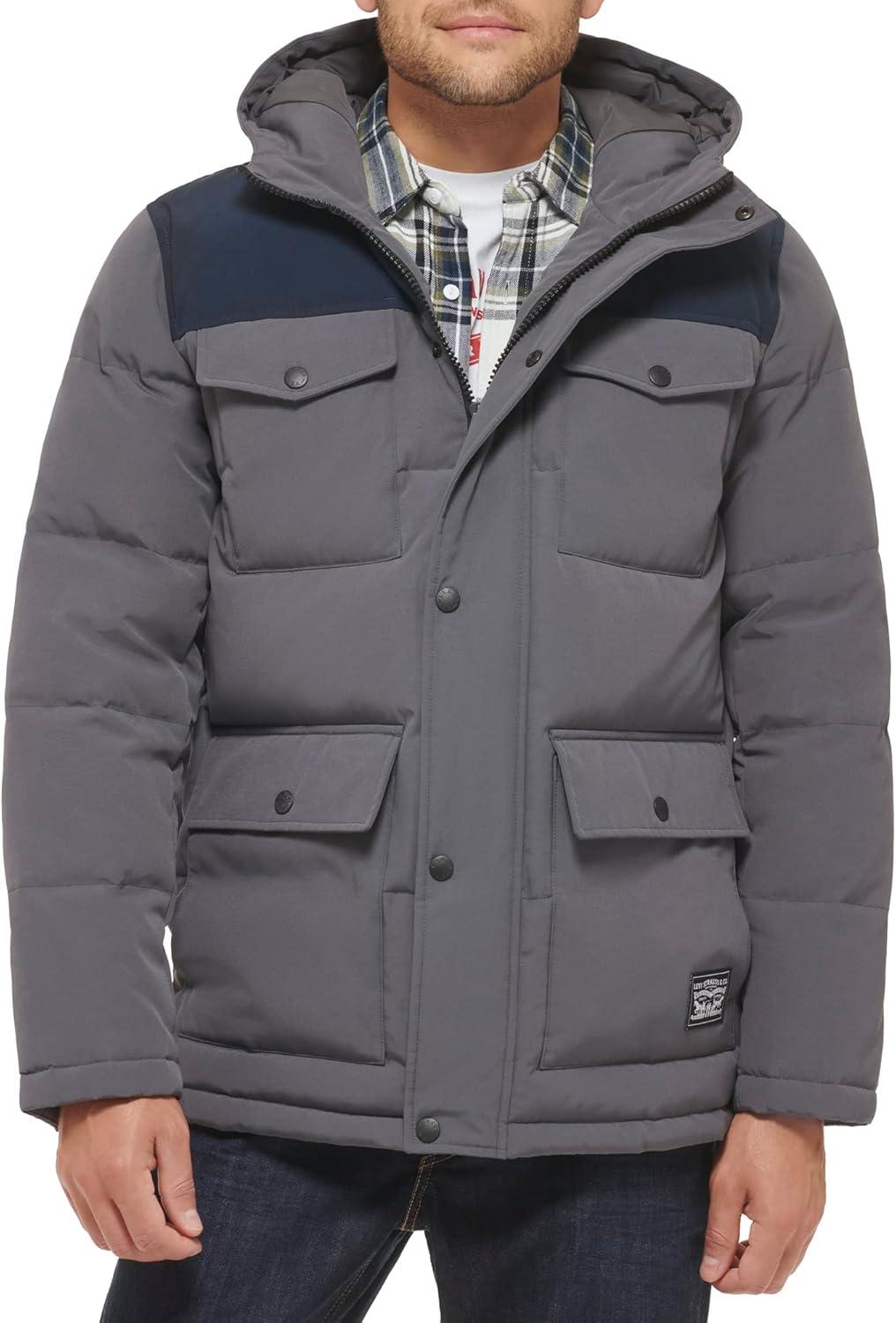 imageLevis Mens Arctic Cloth Quilted Performance ParkaCharcoalNavy