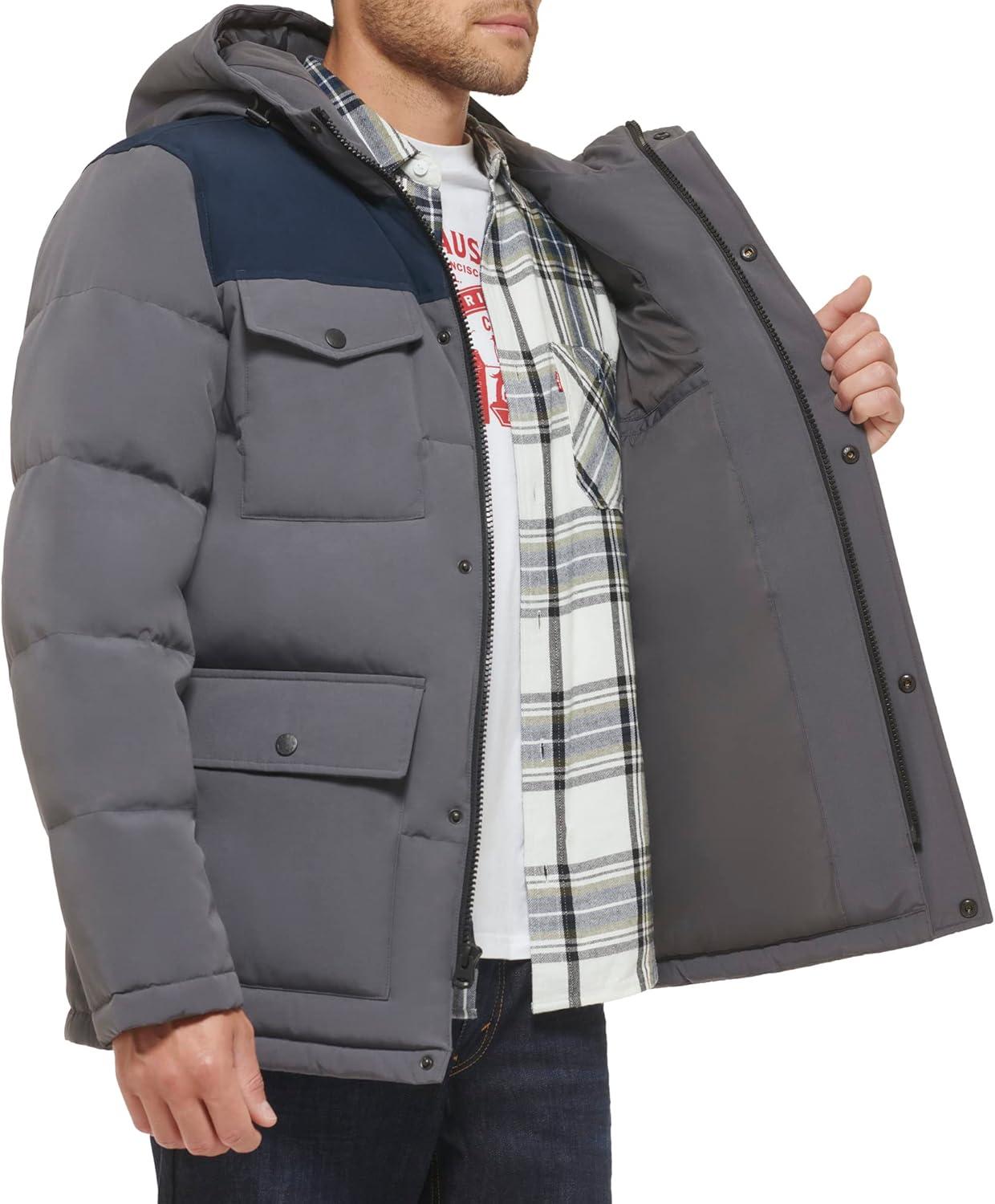 imageLevis Mens Arctic Cloth Quilted Performance ParkaCharcoalNavy