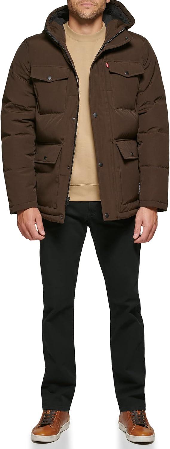 imageLevis Mens Arctic Cloth Quilted Performance ParkaDark Brown