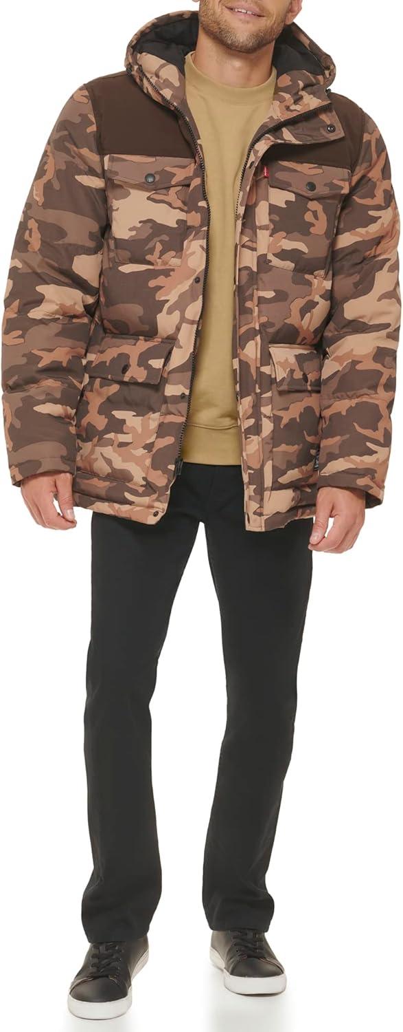 imageLevis Mens Arctic Cloth Quilted Performance ParkaKhaki Camo Colorblock