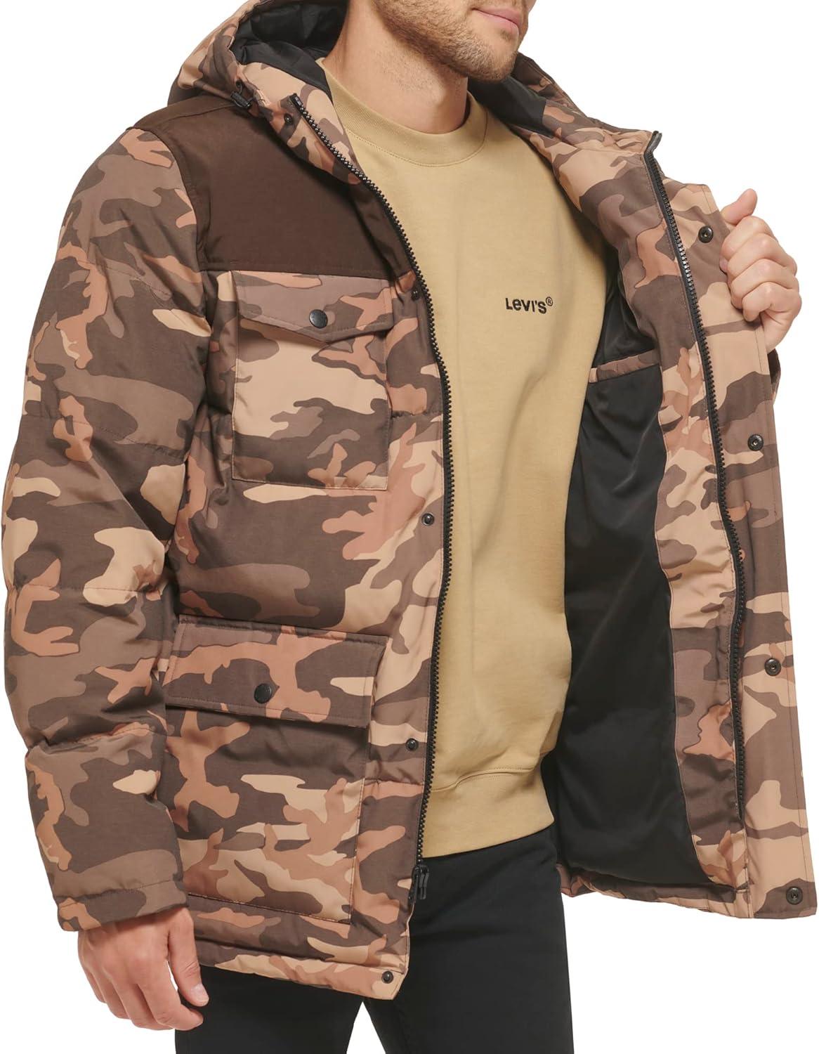 imageLevis Mens Arctic Cloth Quilted Performance ParkaKhaki Camo Colorblock