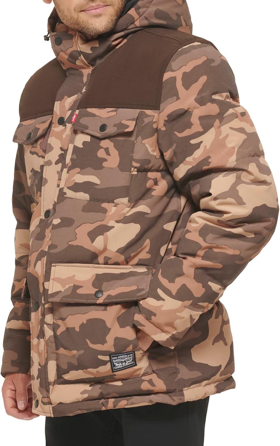 imageLevis Mens Arctic Cloth Quilted Performance ParkaKhaki Camo Colorblock