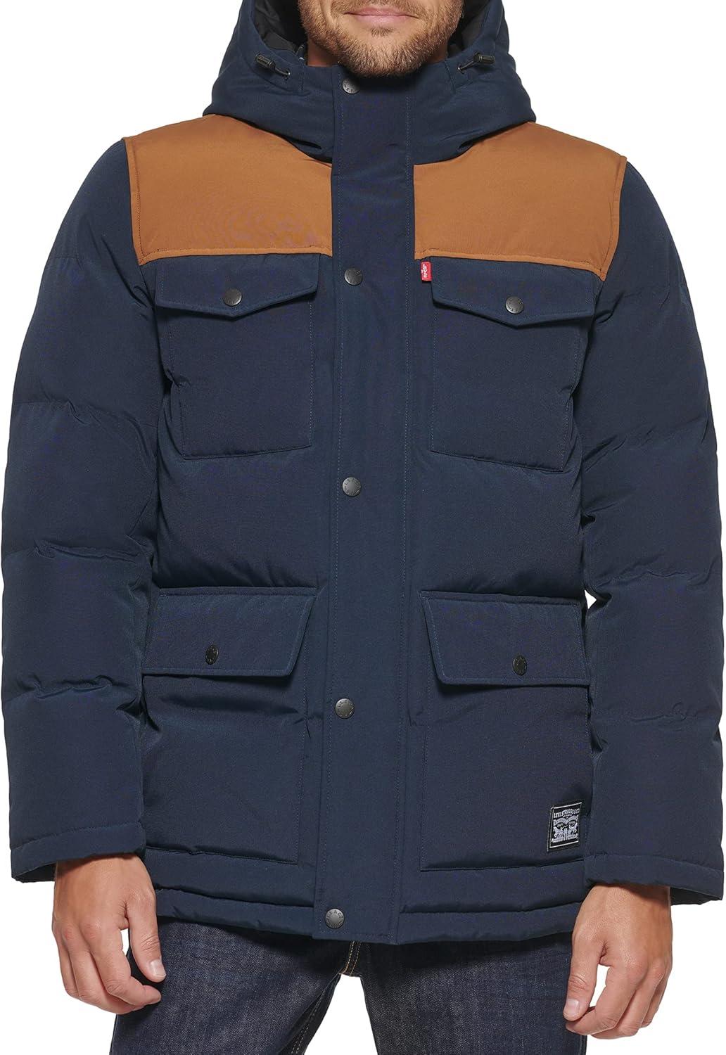 imageLevis Mens Arctic Cloth Quilted Performance ParkaNavyWorker Brown