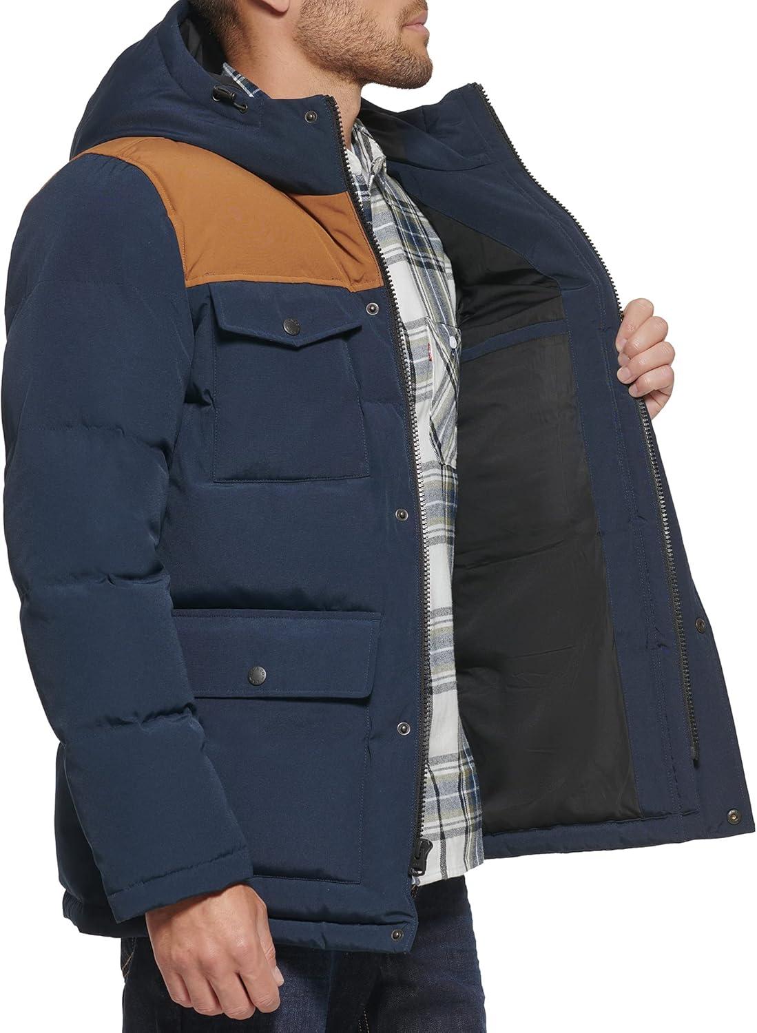 imageLevis Mens Arctic Cloth Quilted Performance ParkaNavyWorker Brown