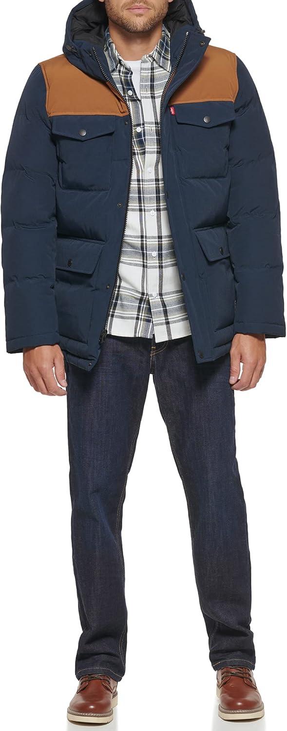imageLevis Mens Arctic Cloth Quilted Performance ParkaNavyWorker Brown