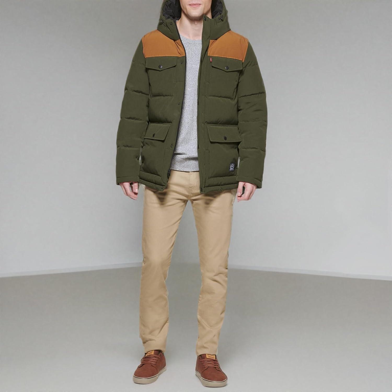 imageLevis Mens Arctic Cloth Quilted Performance ParkaOliveBrown