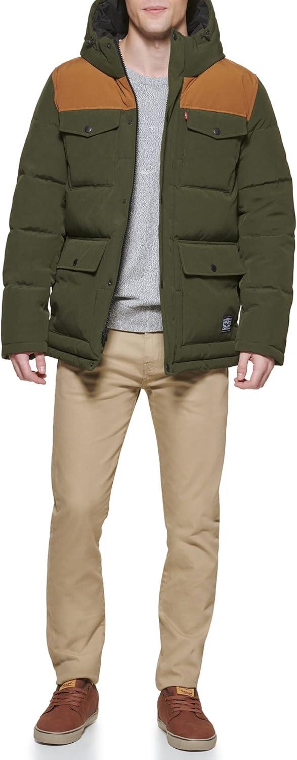 imageLevis Mens Arctic Cloth Quilted Performance ParkaOliveBrown
