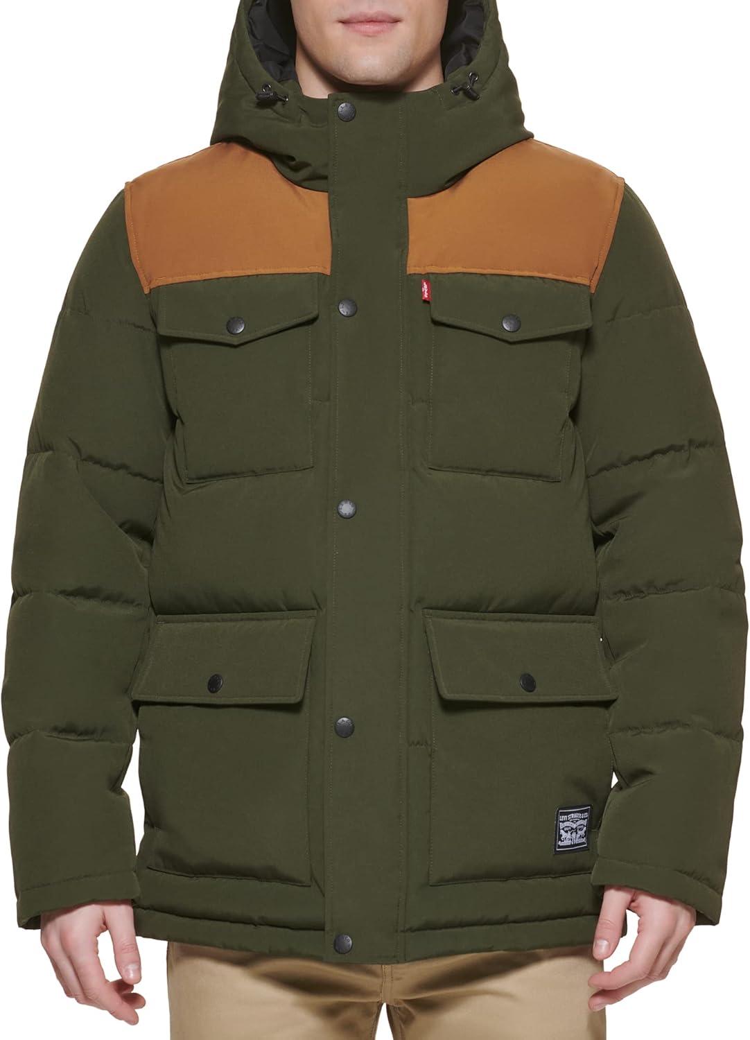 imageLevis Mens Arctic Cloth Quilted Performance ParkaOliveBrown