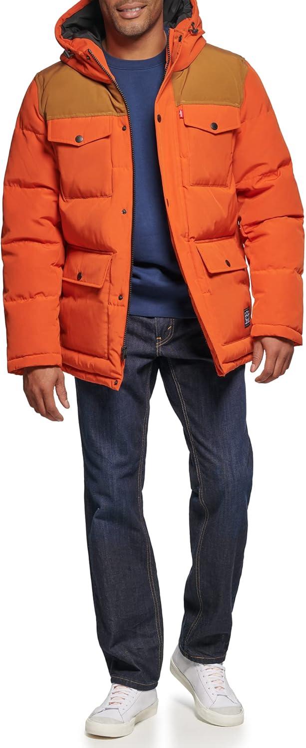 imageLevis Mens Arctic Cloth Quilted Performance ParkaOrangeWorker Brown