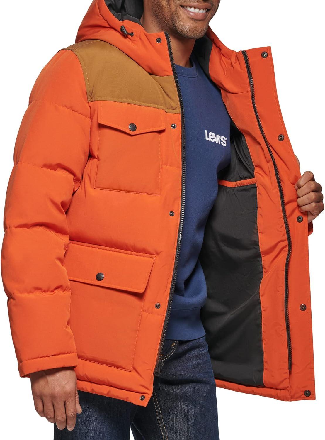 imageLevis Mens Arctic Cloth Quilted Performance ParkaOrangeWorker Brown