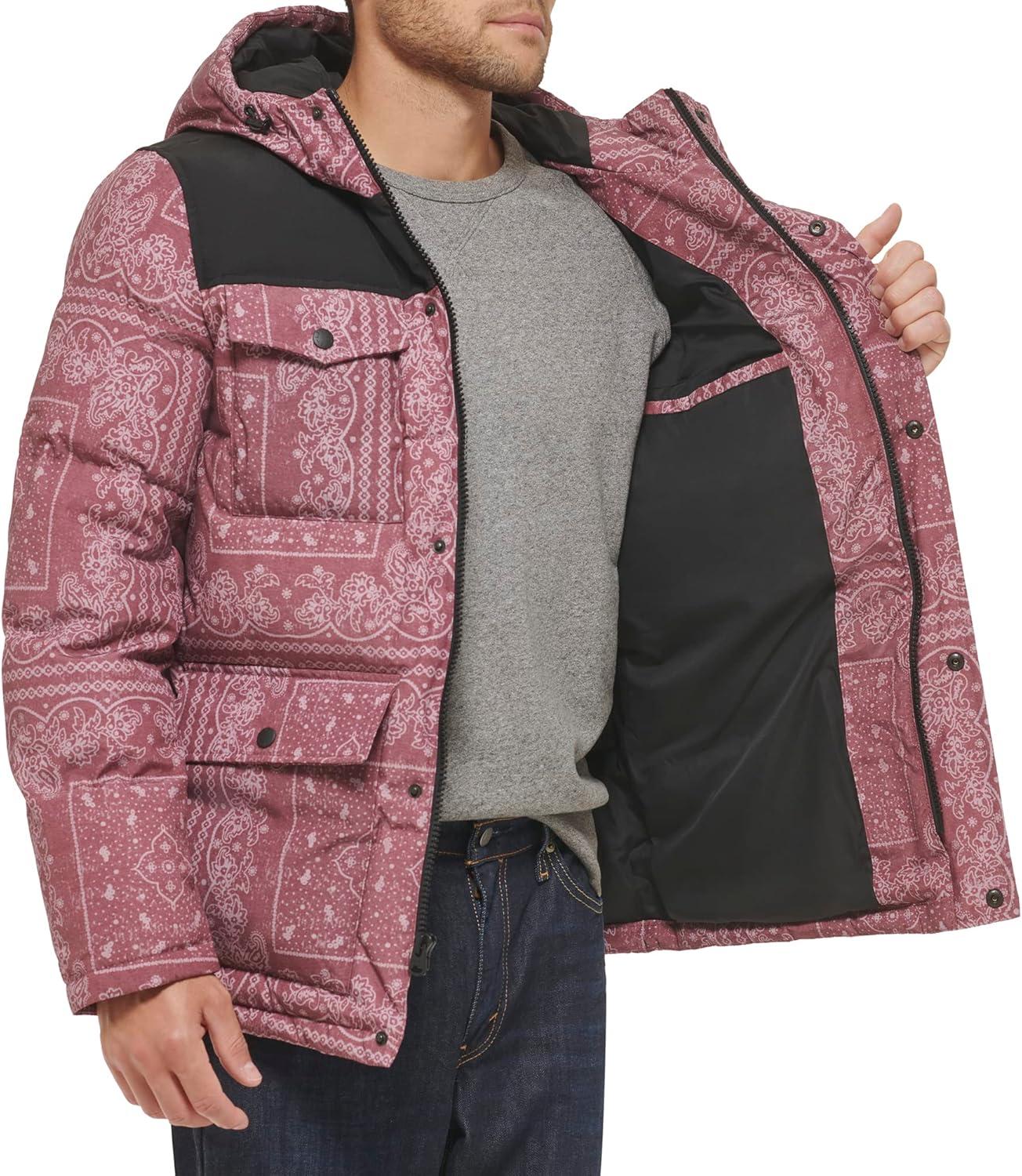 imageLevis Mens Arctic Cloth Quilted Performance ParkaRed Bandana Colorblock