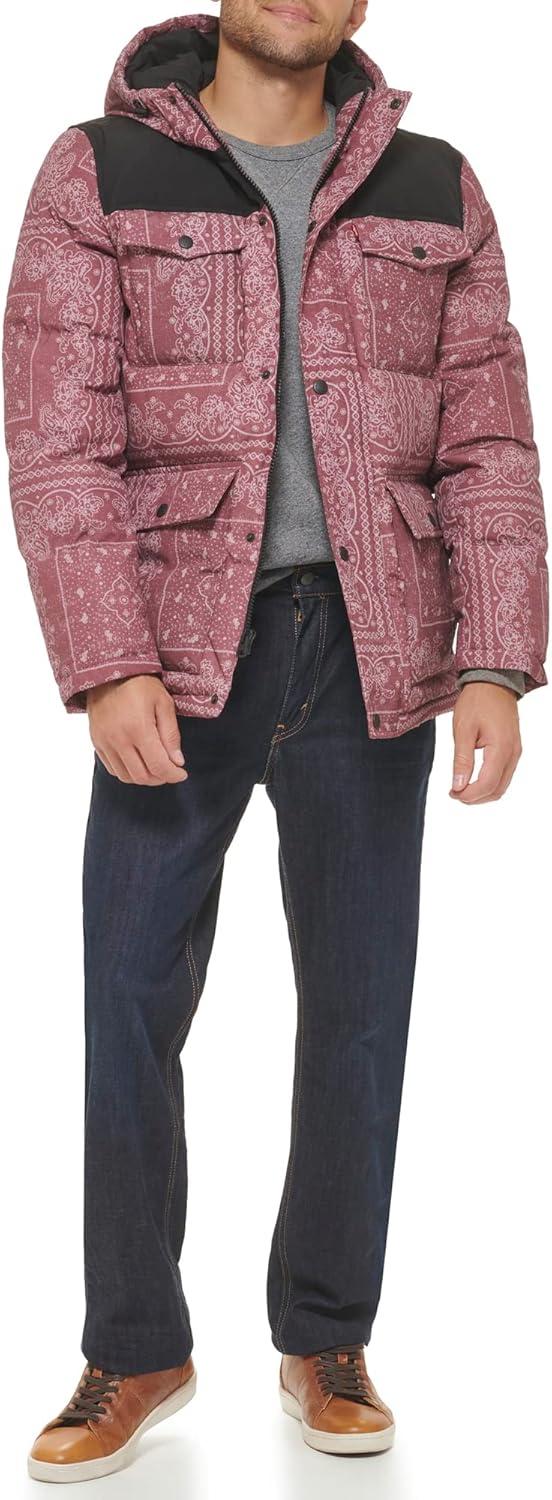 imageLevis Mens Arctic Cloth Quilted Performance ParkaRed Bandana Colorblock
