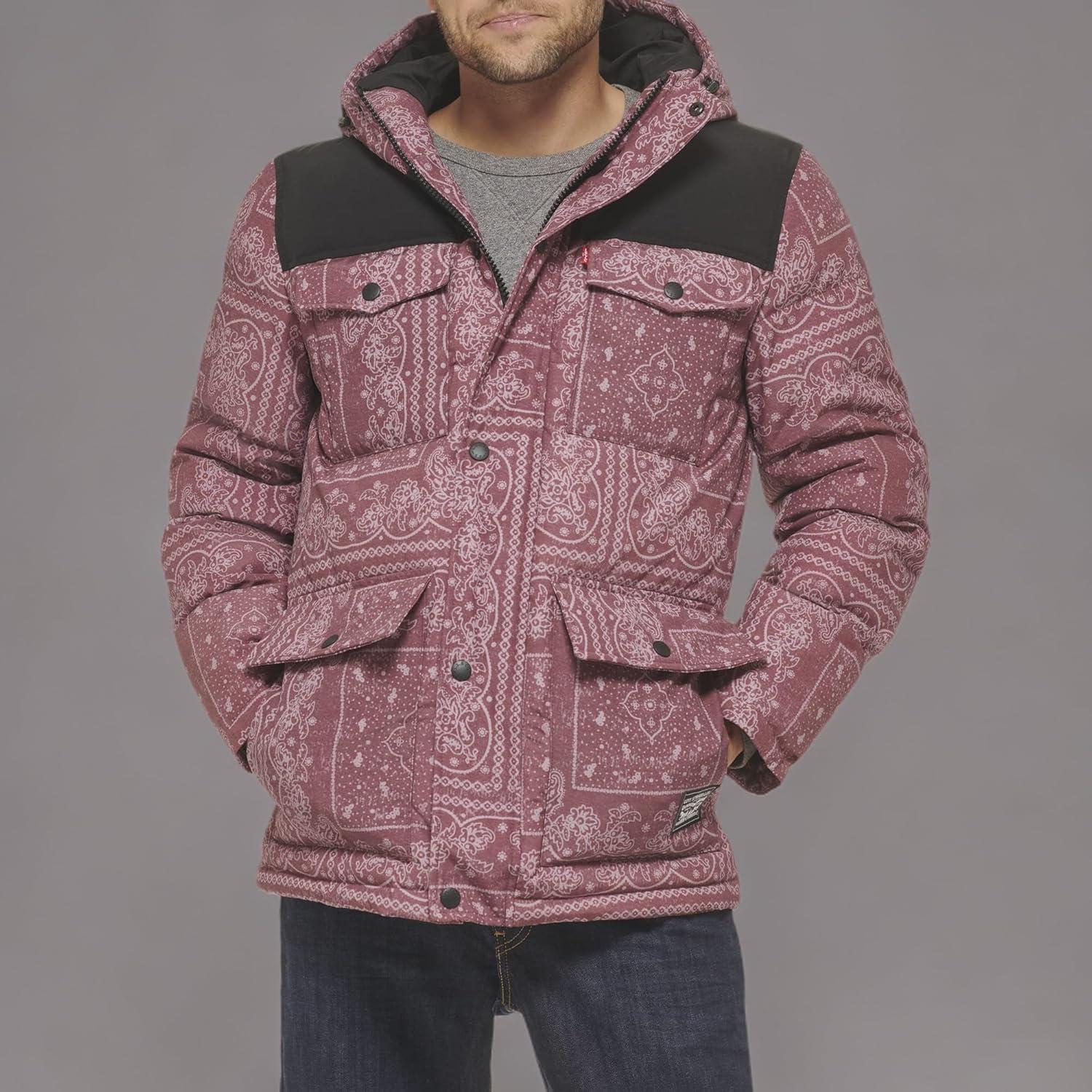 imageLevis Mens Arctic Cloth Quilted Performance ParkaRed Bandana Colorblock