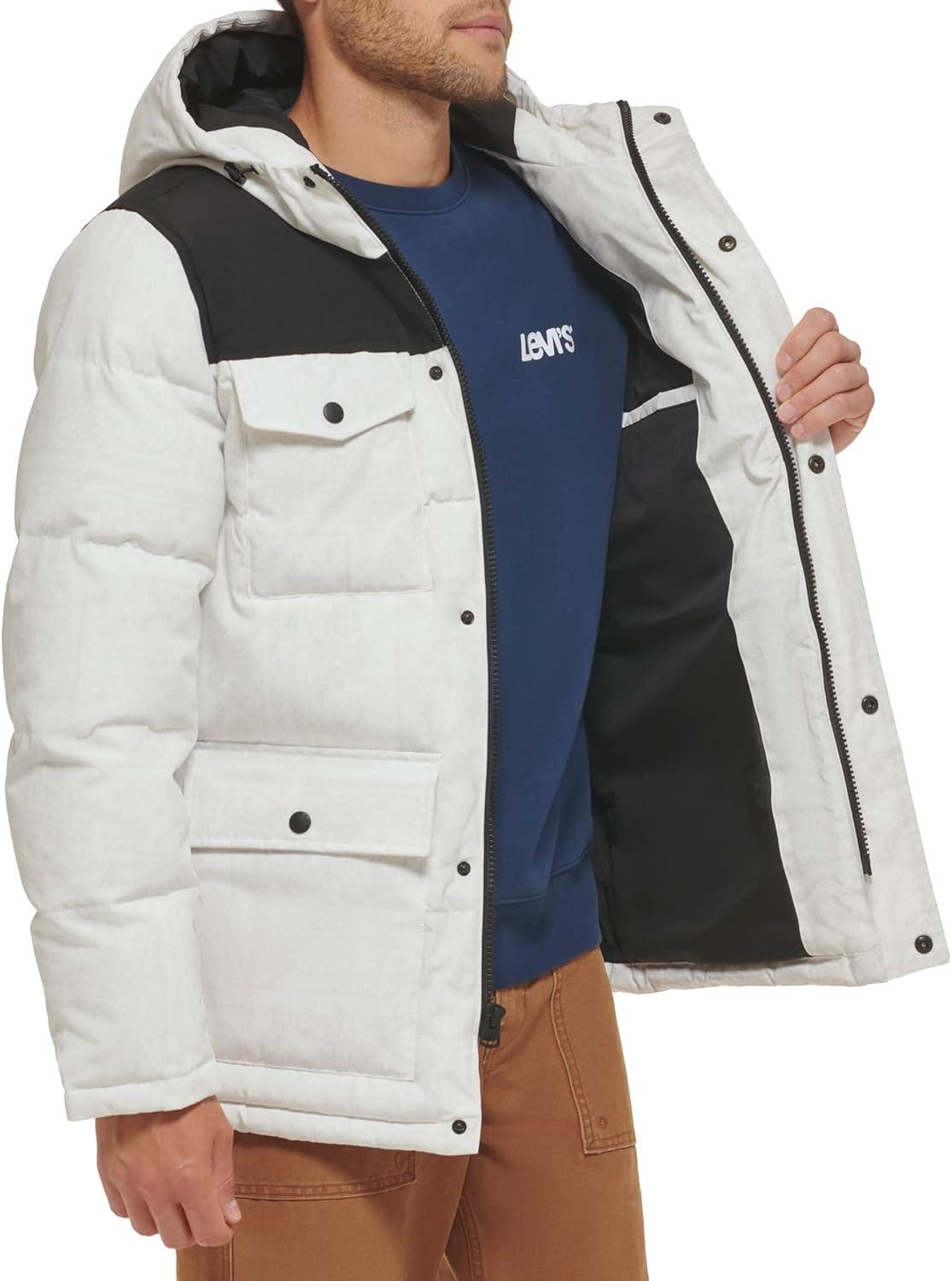 imageLevis Mens Arctic Cloth Quilted Performance ParkaWhite Bandana Colorblock