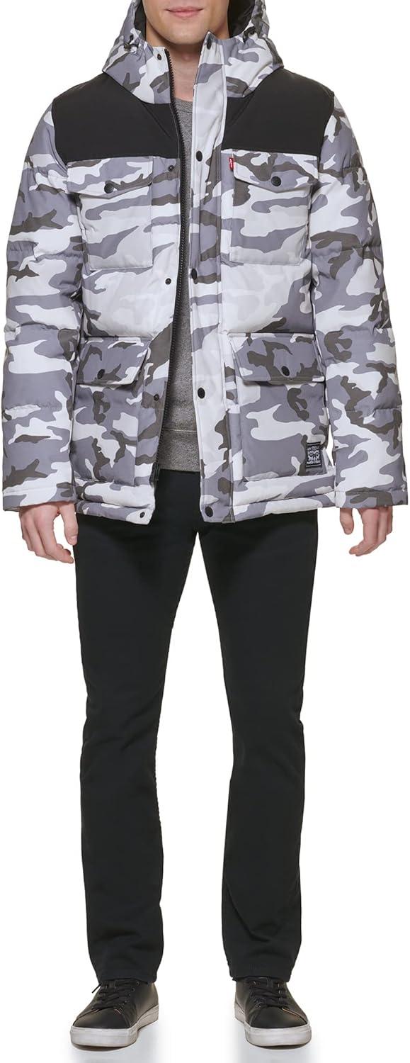 imageLevis Mens Arctic Cloth Quilted Performance ParkaWhite Camo Colorblock
