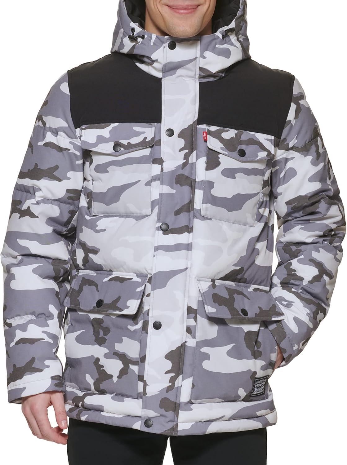 imageLevis Mens Arctic Cloth Quilted Performance ParkaWhite Camo Colorblock