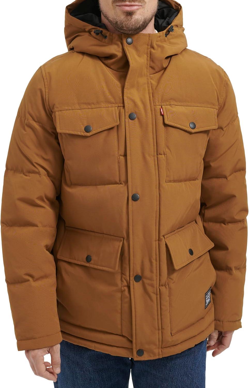 imageLevis Mens Arctic Cloth Quilted Performance ParkaWorker Brown