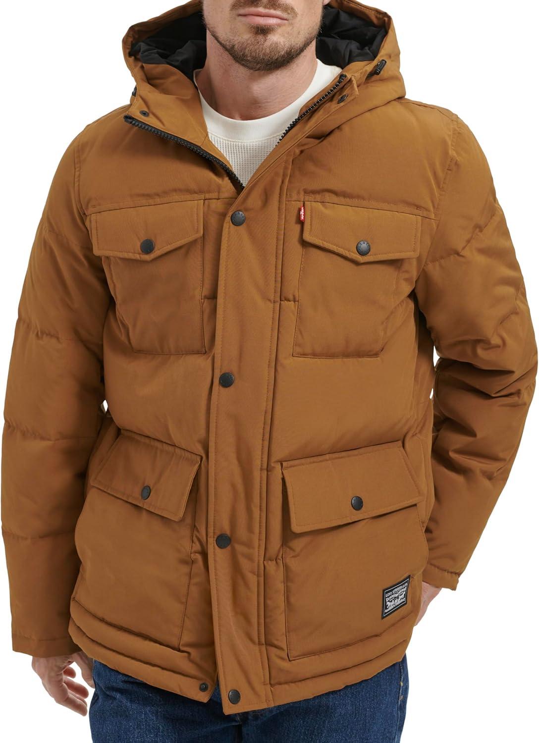 imageLevis Mens Arctic Cloth Quilted Performance ParkaWorker Brown