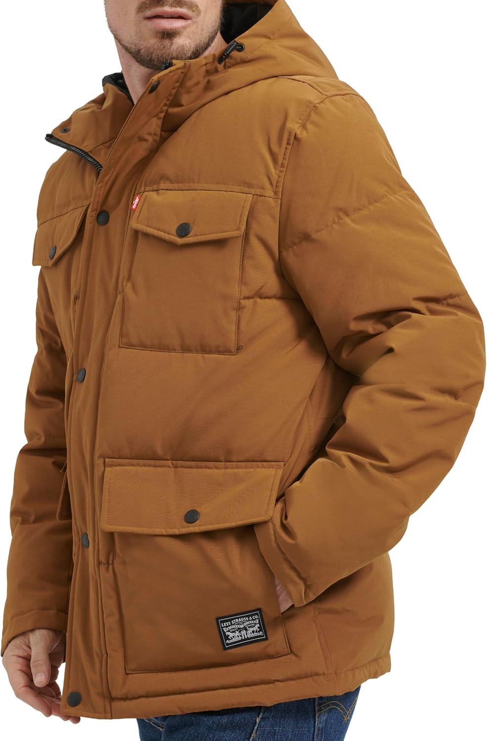 imageLevis Mens Arctic Cloth Quilted Performance ParkaWorker Brown