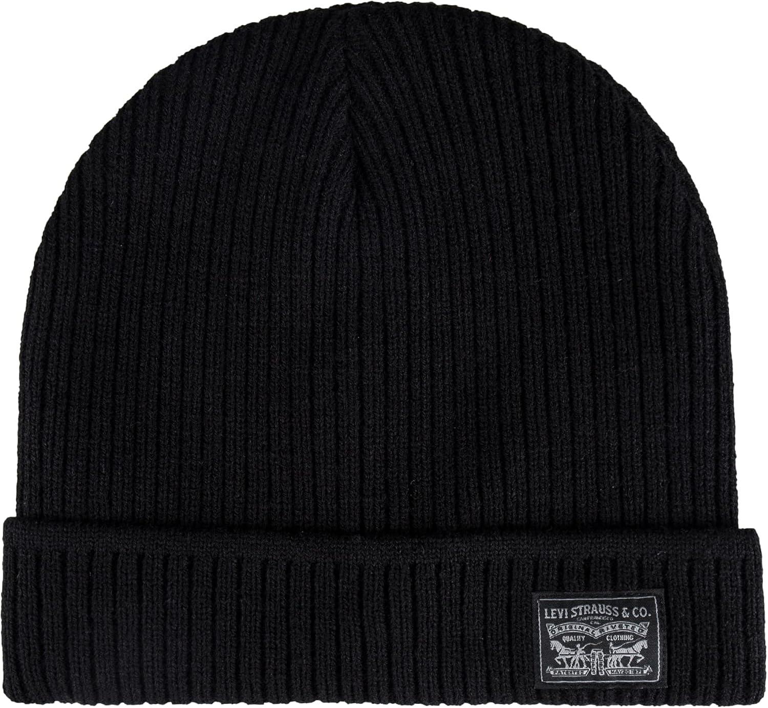 imageLevis Mens Classic Winter Warm Knit Beanie Hat and Scarf SetBlack Ribbed