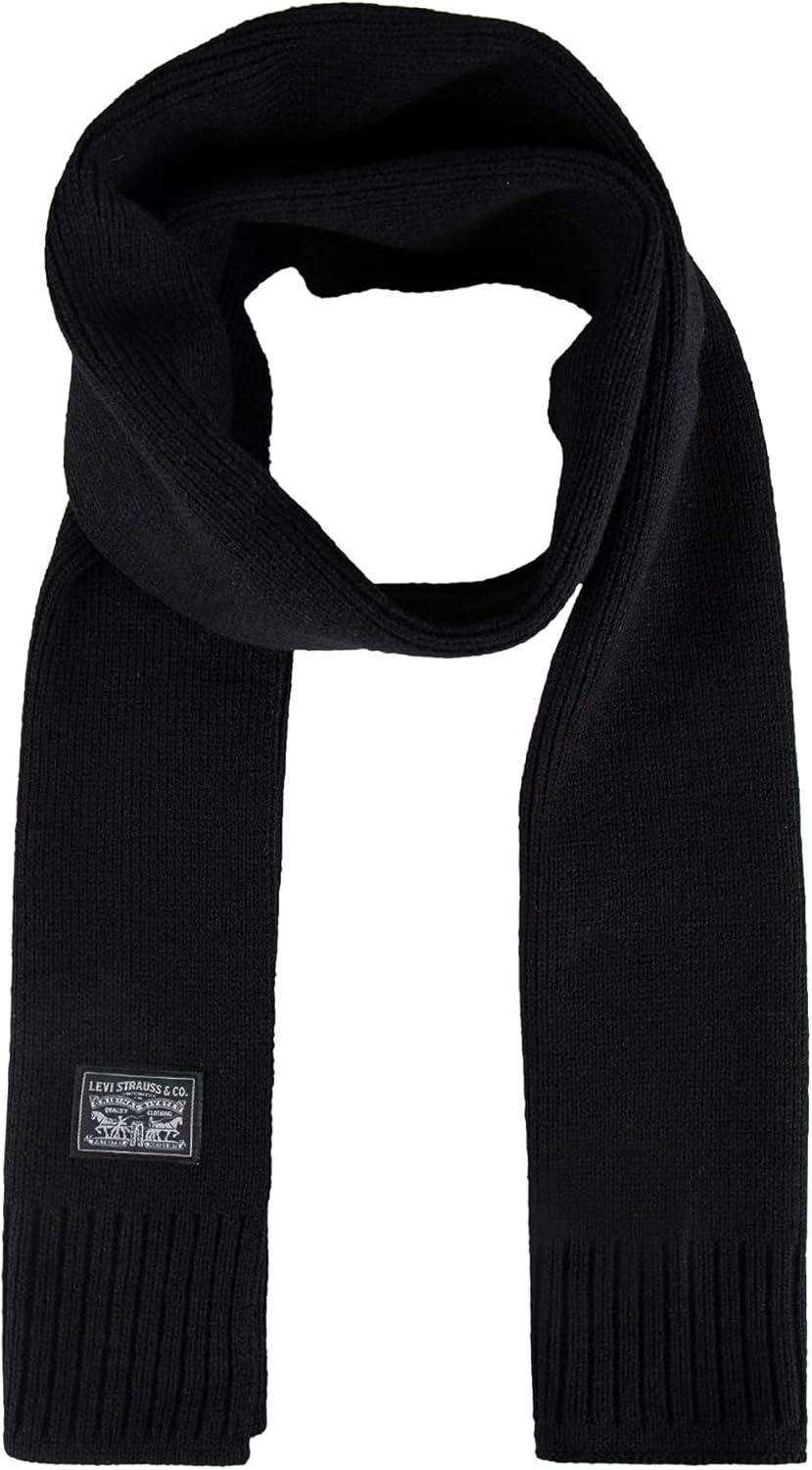 imageLevis Mens Classic Winter Warm Knit Beanie Hat and Scarf SetBlack Ribbed