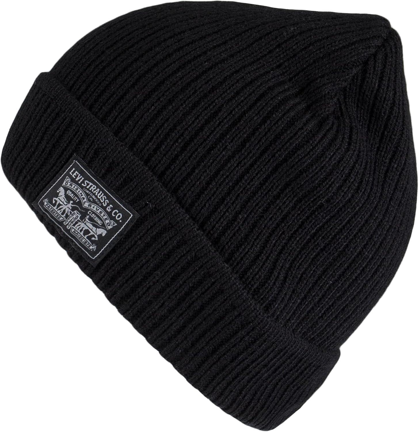 imageLevis Mens Classic Winter Warm Knit Beanie Hat and Scarf SetBlack Ribbed