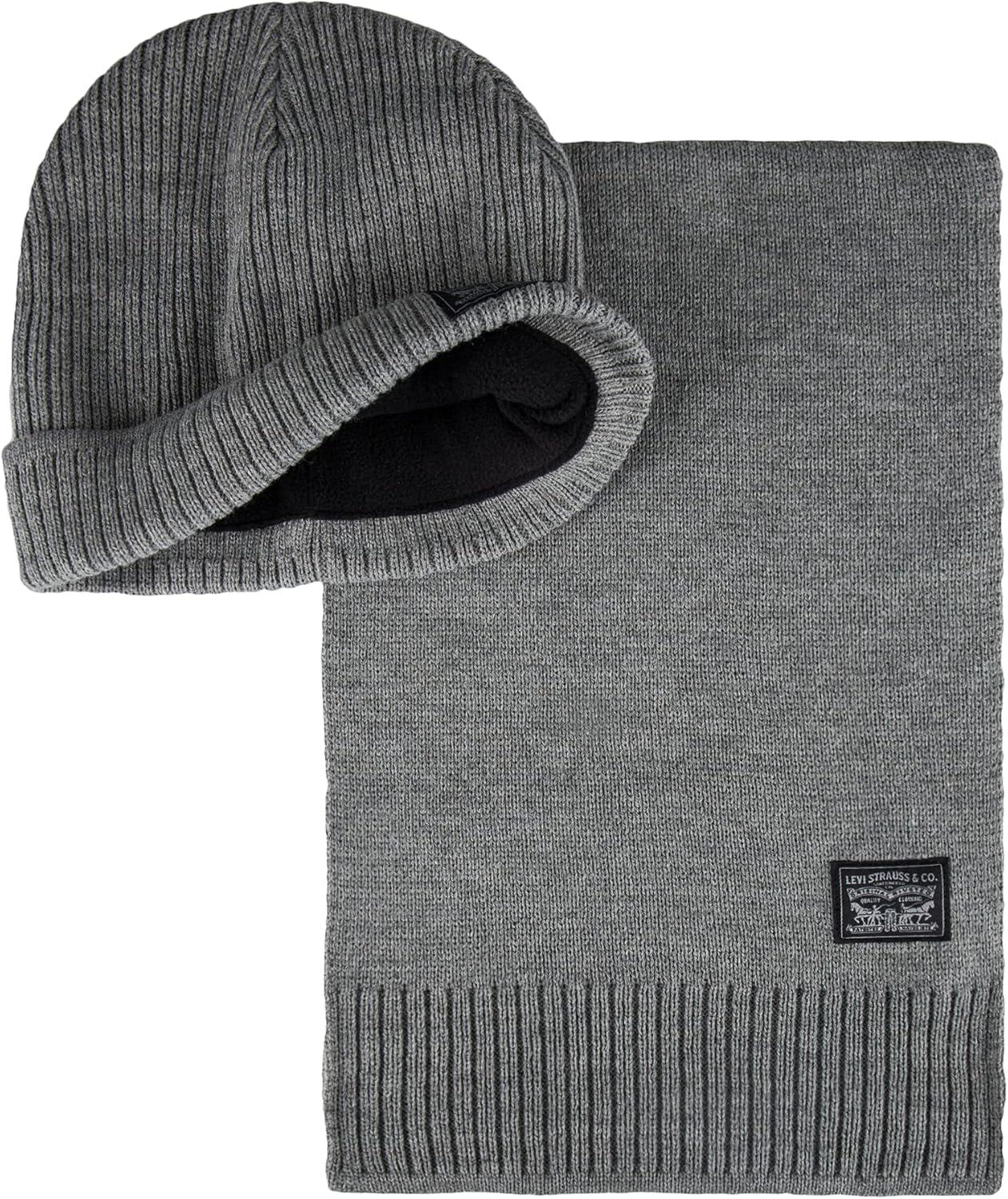 imageLevis Mens Classic Winter Warm Knit Beanie Hat and Scarf SetCharcoal