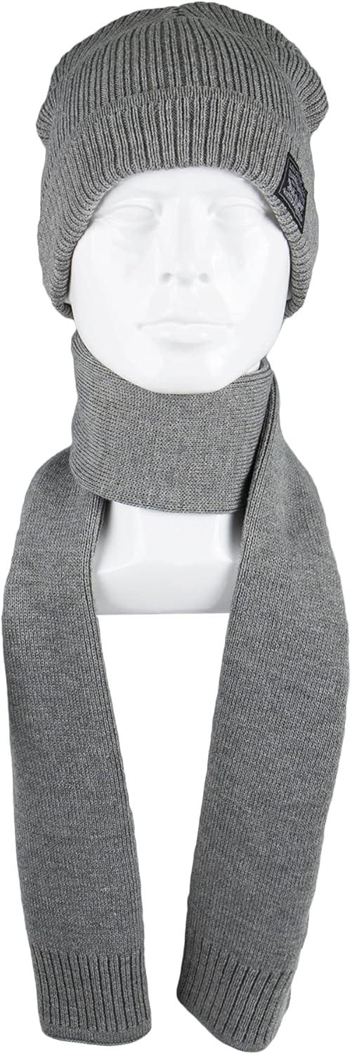 imageLevis Mens Classic Winter Warm Knit Beanie Hat and Scarf SetCharcoal